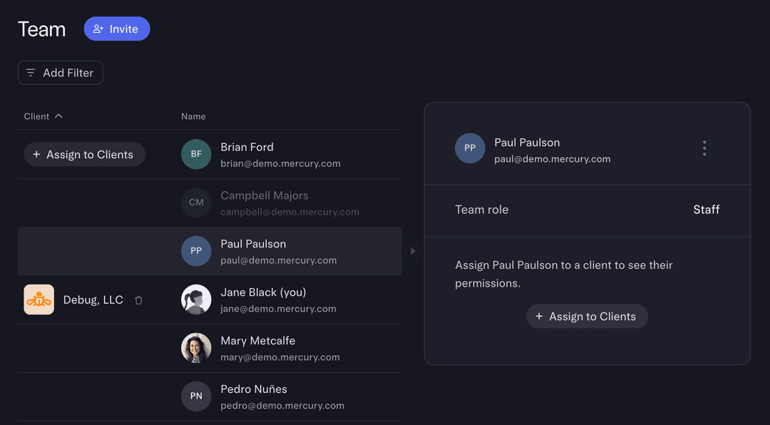 Managing team members and client assignments