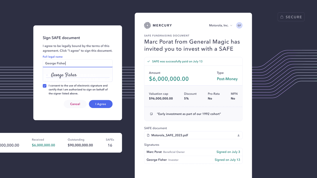 SAFEs by Mercury: the signing and fundraising interfaces