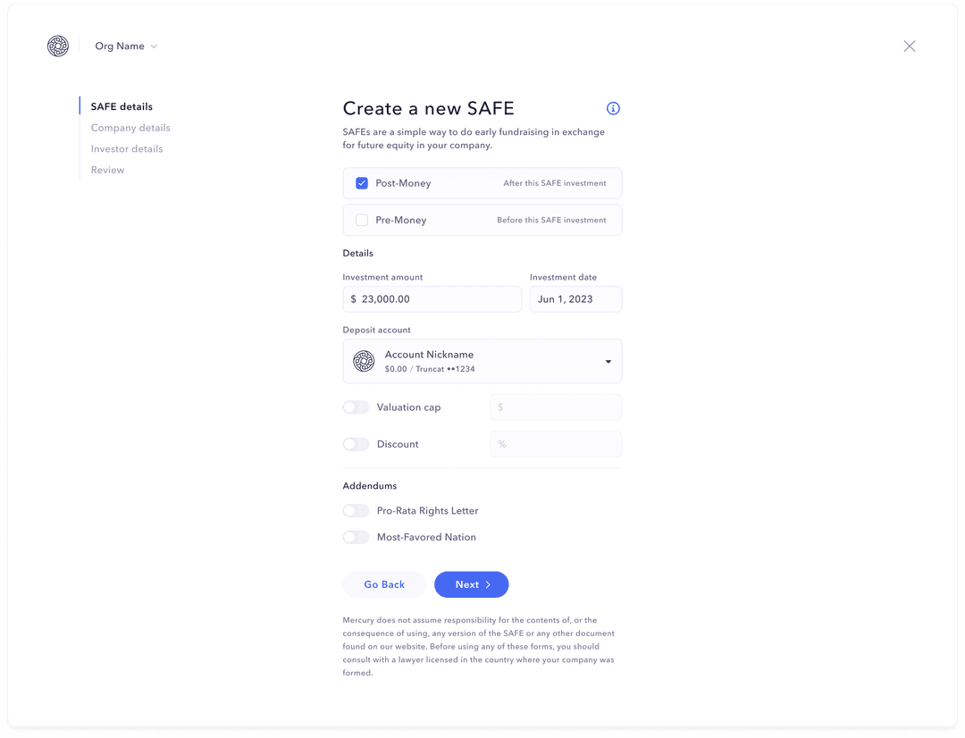 The SAFE creation flow entry point